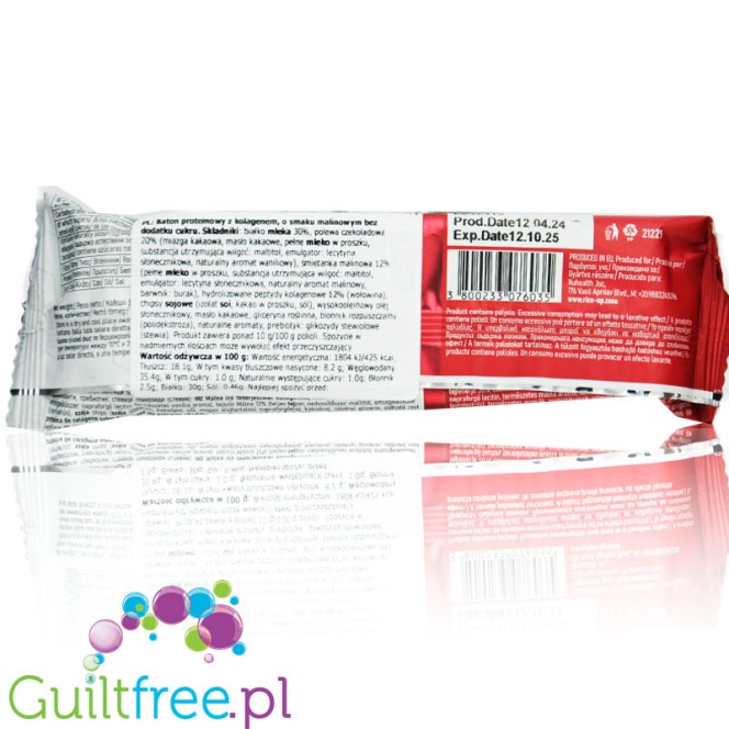 RiceUp Collagen Protein Bar Raspberry - baton proteinowy z kolagenem, Malina & Ciemna Czekolada