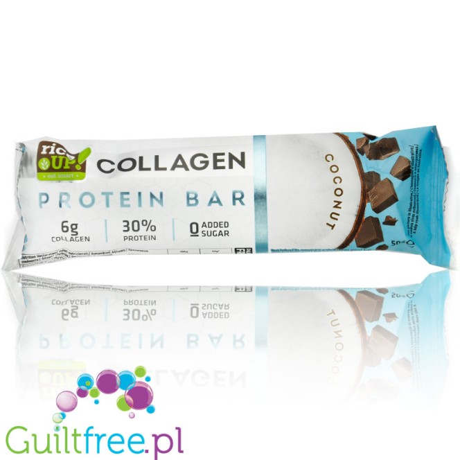 RiceUp Collagen Protein Bar Coconut - baton białkowy z kolagenem bez dodatku cukru, Kokos & Ciemna Czekolada