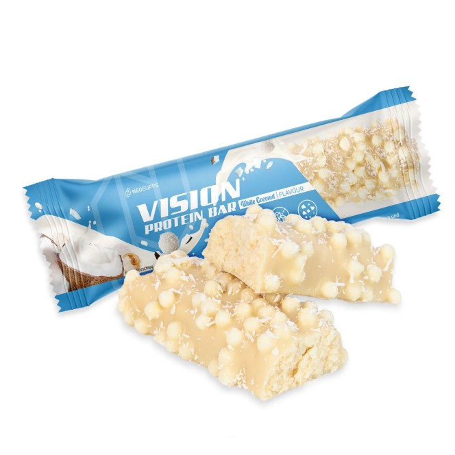 Neosupps Vision Protein Bar White Coconut - chrupiący batonik proteinowy, 13g białka & 134kcal, Biała Czekolada z Kokosem