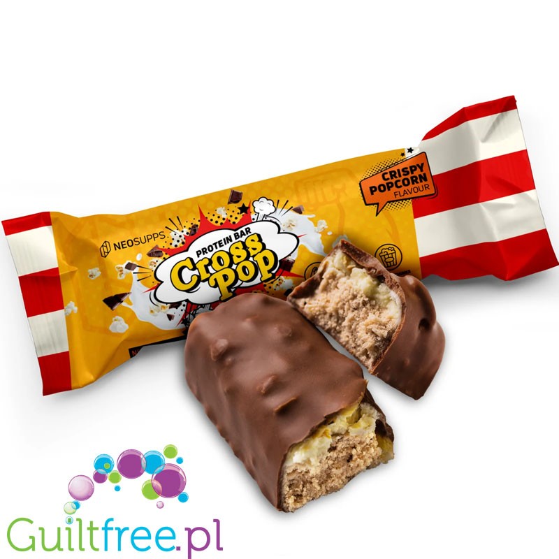 Neosupps Protein Bar Cross Pop Crispy Popcorn - chocolate protein bar with popcorn pieces