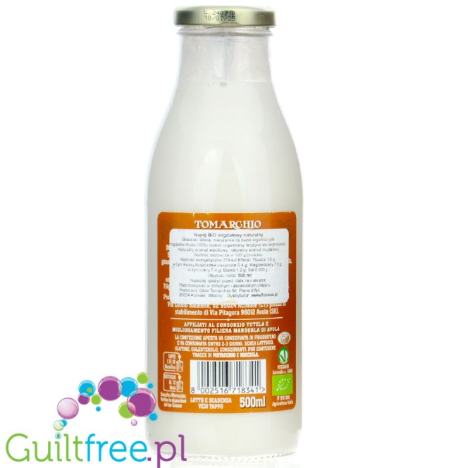 Tomarchio BIO Bevanda Al Latte di Mandorla 500ml - organic almond drink from Sicily, glass bottle