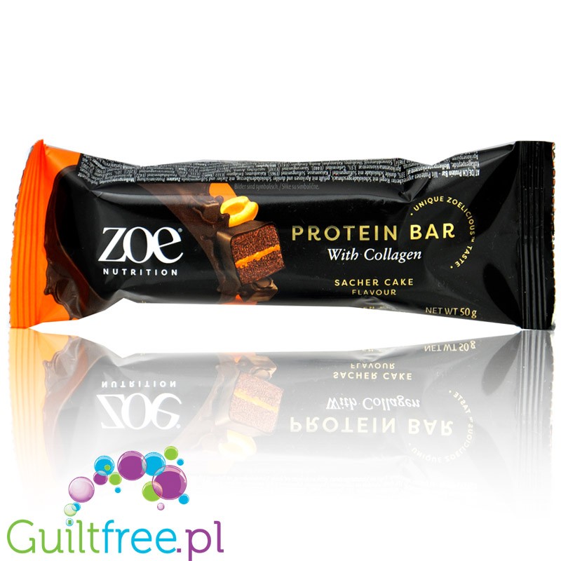 Zoe Nutrition Collagen Protein Bar, Sacher Cake - protein bar 181kcal &15g protein, flavor Chocolate Cake with Apricots