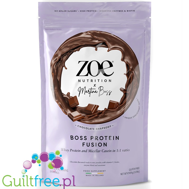 Zoe Nutrition Boss Protein Fusion, Chocolate Rhapsody - dense chocolate protein supplement 90kcal & 19g protein