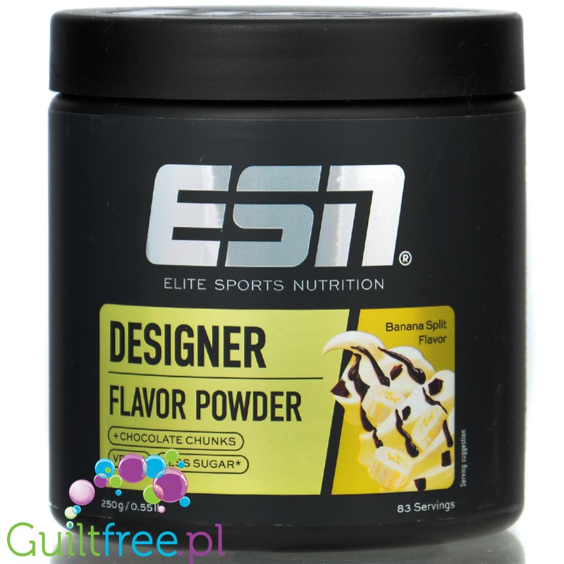 ESN Designer Flavor Powder Banana Split 250g - słodzony aromat w proszku, Banan, Czekolada & Bita Śmietana z kawałkami czekolady