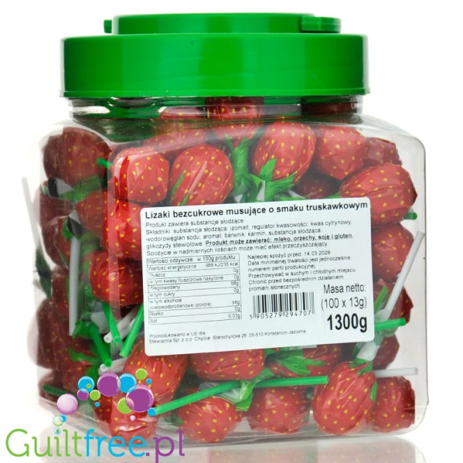 Stevia Lollipop Strawberry 100 pieces (1.3kg) - sugar-free sparkling lollipops 30kcal per piece