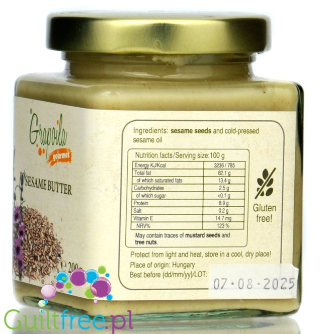 Grapoila Sesame Butter - raw cold-pressed tahini light sesame pulp 100%.