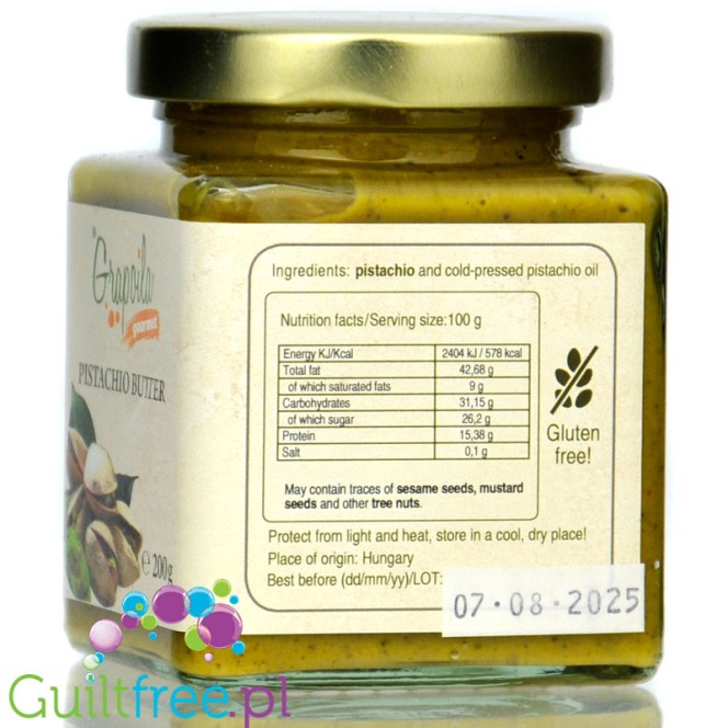 Grapoila Pistachio Butter Raw - raw cold-pressed pistachio paste 100%.