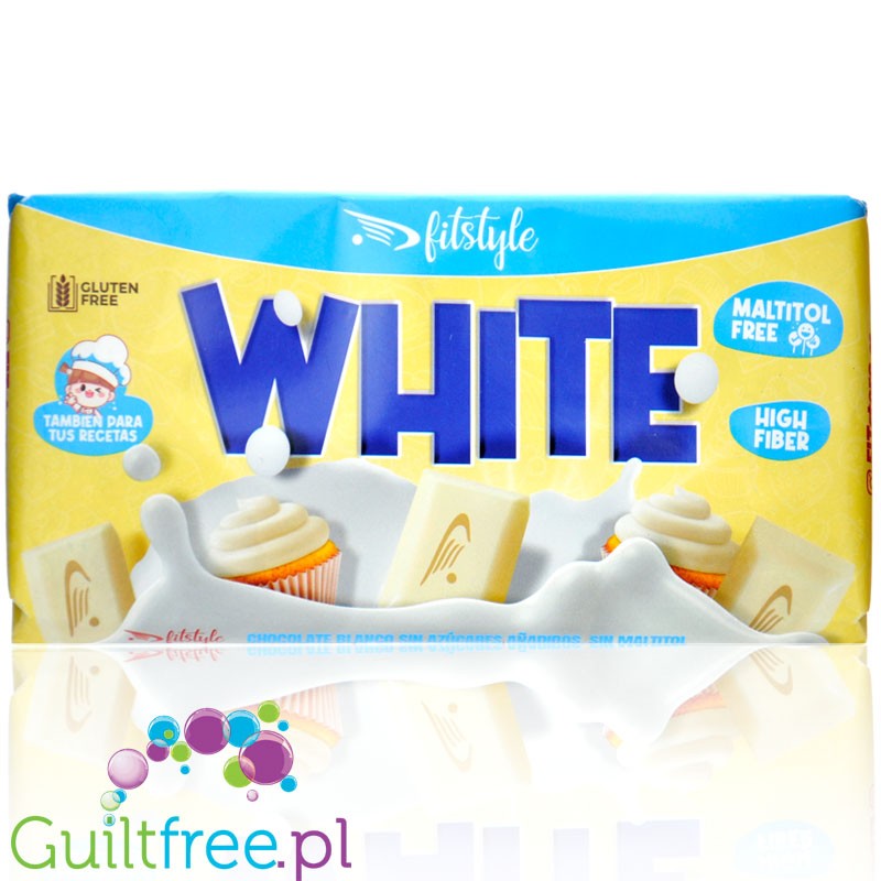 Fitstyle WHITE Chocolate - biała czekolada proteinowa bez cukru i maltitolu, bogata w błonnik