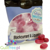 Sugar-free candies with blackcurrant and licorice flavors