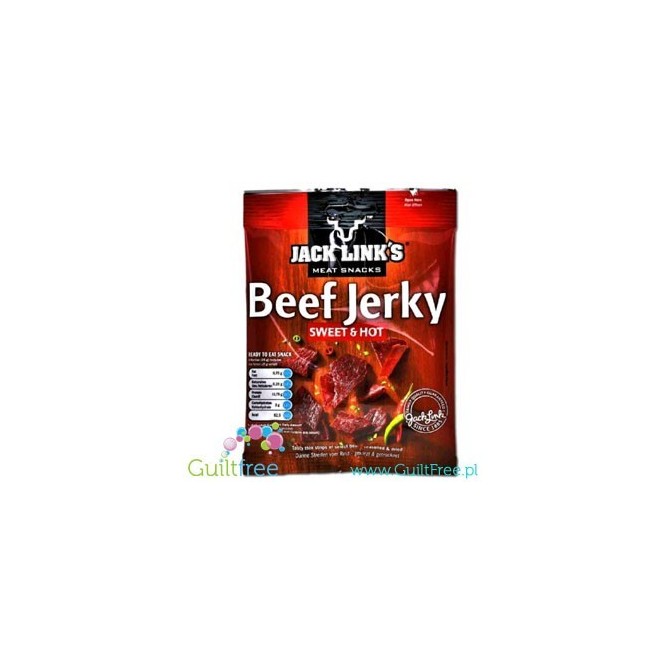 Jack Links Beef Jerky sweet & hot - dried slices of New Zealand beef with a sweet and spicy taste
