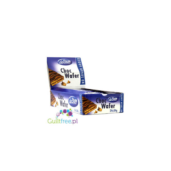 De Bron no sugar added choc waffer - Waffle without sugar added with cream filling, poured with milk chocolate, contains sweeten