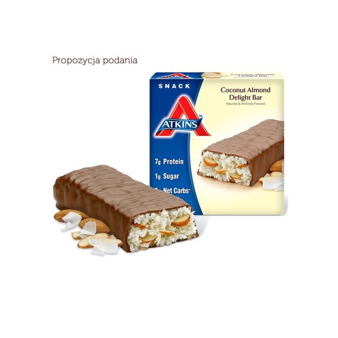 Atkins Snack Coconut Almond Delight Bar - low in carbohydrates bar with coconut and almonds coated with chocolate flavor