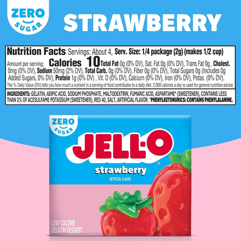 JellO Strawberry - galaretka 10kcal zero cukru, instant, smak truskawkowy by Jell-O (galaretka-truskawka-10kcal-zero-cukru)
