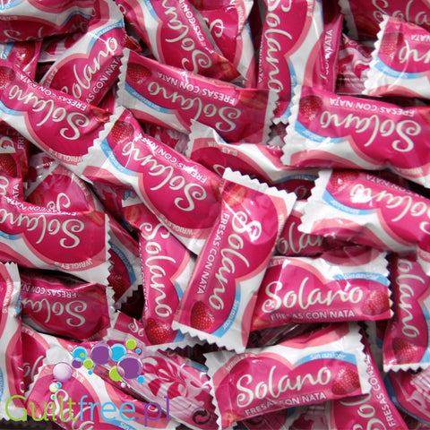 Wrigley's Solano caramelo duro sin azúcar edulcorantes con con aromas de fresa y nata - milky-cream caramels without sugar straw