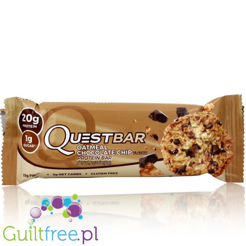 Quest Protein Bar Oatmeal Chocolate Chip Flavor - High-protein bar of oatmeal cookies with chocolate, contains sweeteners