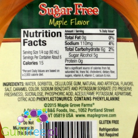 Maple Grove Free Sugar Low Calorie Syrup Maple Flavor