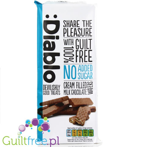 Diablo no added sugar cream filled milk chocolate wafers - Wafers without added sugar with cream filling, coated with a milk cho