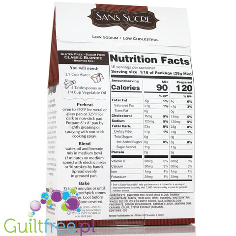 Sans Sucre Sugar free, Gluten free Blondie Mix with Stevia 