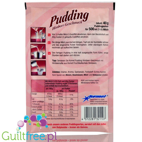 Komet, sugar free and sweetners free Raspberry pudding