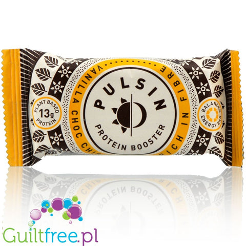 Pulsin Vanilla Choc Chip is rich in fiber vegan protein bar 
