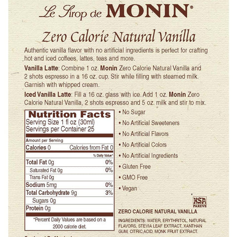 Monin Vanilla zero calorie natural flavoring