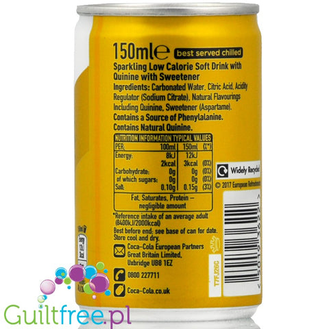 Schweppes Slimline Tonic - carbonated low-calorie refreshing drink with quinine, no sugars contain sweeteners