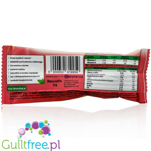 Healthy lollipop Mniam sweetened with xylitol and stevia with dried raspberries