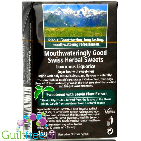 Ricola Mouthwateringly Good Swiss Herbal Sweets Luxurious Liquorice Sugar Free 45g