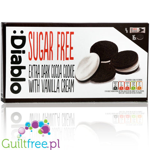 Diablo sugar free dark cocoa cookie with vanilla cream