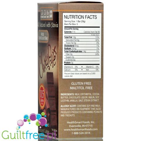 Healthsmart Chocorite all natural milk chocolate bar with stevia 5 x 28g