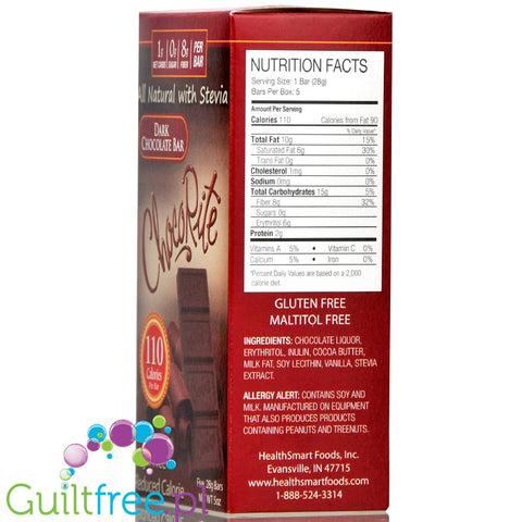 Healthsmart Chocorite all natural dark chocolate bar with stevia 5 x 28g
