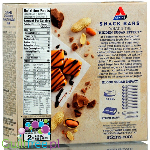 Atkins Snack Caramel Chocolate Peanut Nougat Bar - Low Carbbon Peanuts with Peanuts, Caramelized Chocolate and Nougat in Chocola