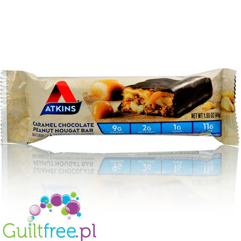 Atkins Snack Caramel Chocolate Peanut Nougat Bar - Low Carbbon Peanuts with Peanuts, Caramelized Chocolate and Nougat in Chocola