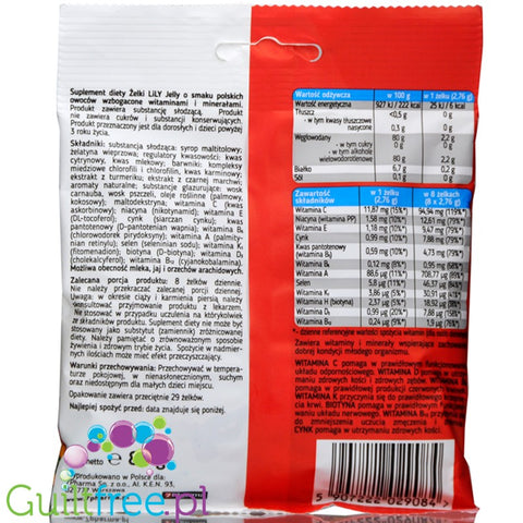 LiLY sugar free jellies with vitamins, Polish fruits flavors