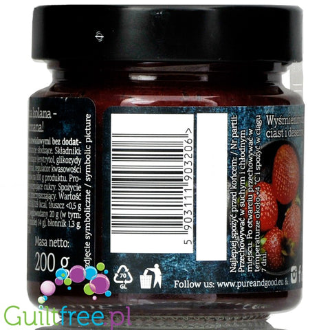 Pure & Good sugar free strawberry jam sweetened only with stevia and erythritol