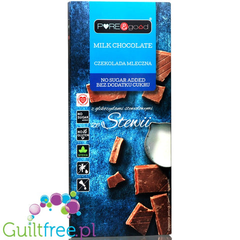 Pure & Good sugar free milk chocolate sweetened only with stevia and erythritol