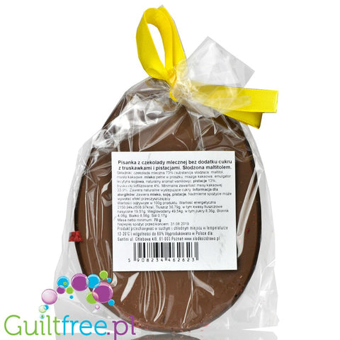 Santini Easter Egg, sugar free milk chocolate with strawberries and pistachio