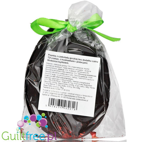 Santini Easter Egg, sugar free dark chocolate with strawberries and pistachio