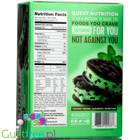 Quest Bar Protein Bar Mint Chocolate Chunk Flavor