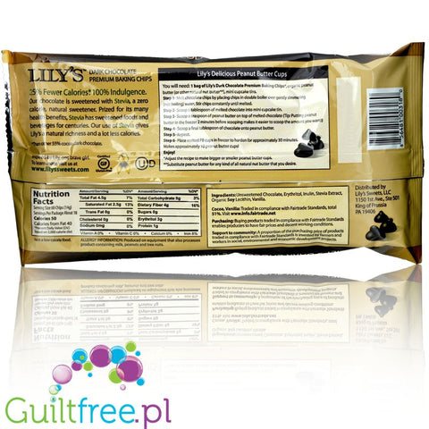 Lily's Sweets Dark Chocolate Premium Baking Chips, No Sugar Added