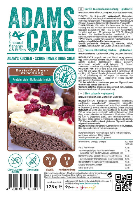 Adam's Cake Basic gluten free, low carb soft cocoa cake baking mix