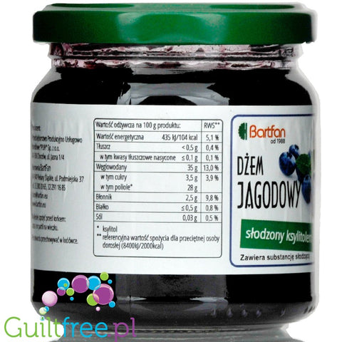 Bartfan sugar free blueberry spread sweetened with xylitol only
