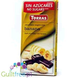 Torras Dark chocolate without added sugar, with pieces of banana, sweetened with maltitol