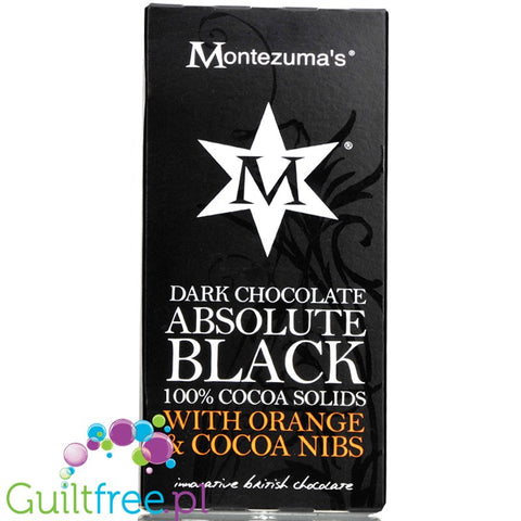 Montezuma's Absolute Black 100% Cocoa Solids with Orange & Cocoa Nibs 100G