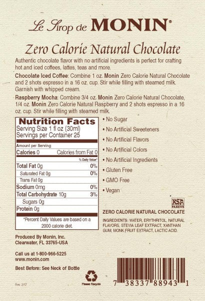 Monin Zero Calorie Natural Flavoring, Chocolate syrup