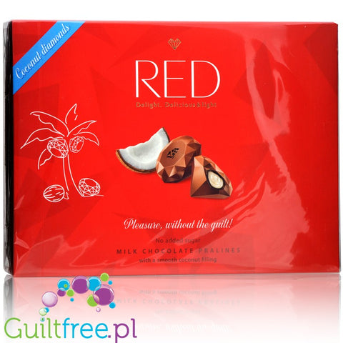 RED Chocolette Coconut no sugar added milk chocolate pralines, 50% less calories
