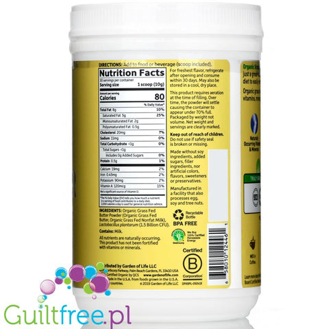 Garden of Life, Dr. Formulated Keto Organic Grass Fed Butter Powder