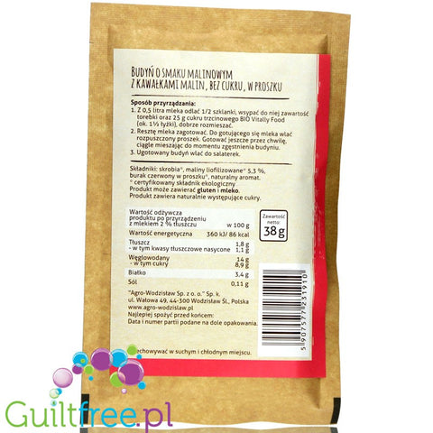 Vitally Food Raspberry sugar free pudding without sweeteners