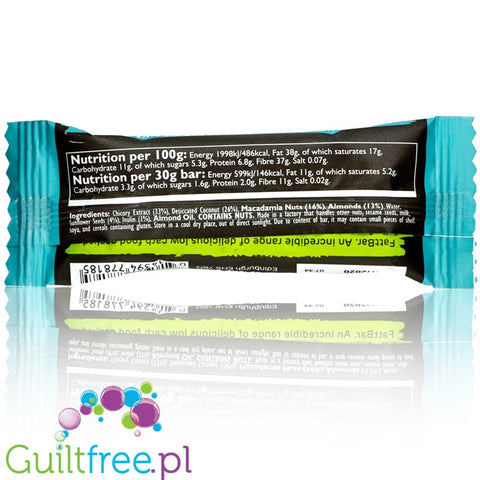 FattBar Coconut Macadamia, Low Carb, No Added Sugar, All Natural, Vegan bar