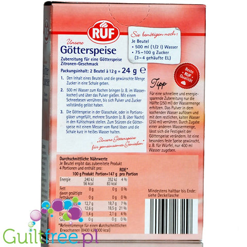 Dr. Oetker sugar-free, lemon-flavored jelly